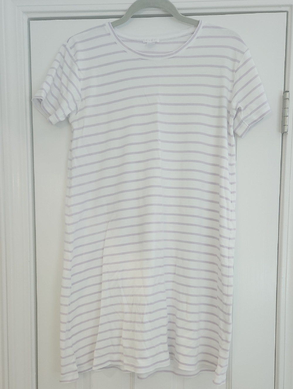 Women's Short Sleeve Striped Nightshirt - White & Light Lavender